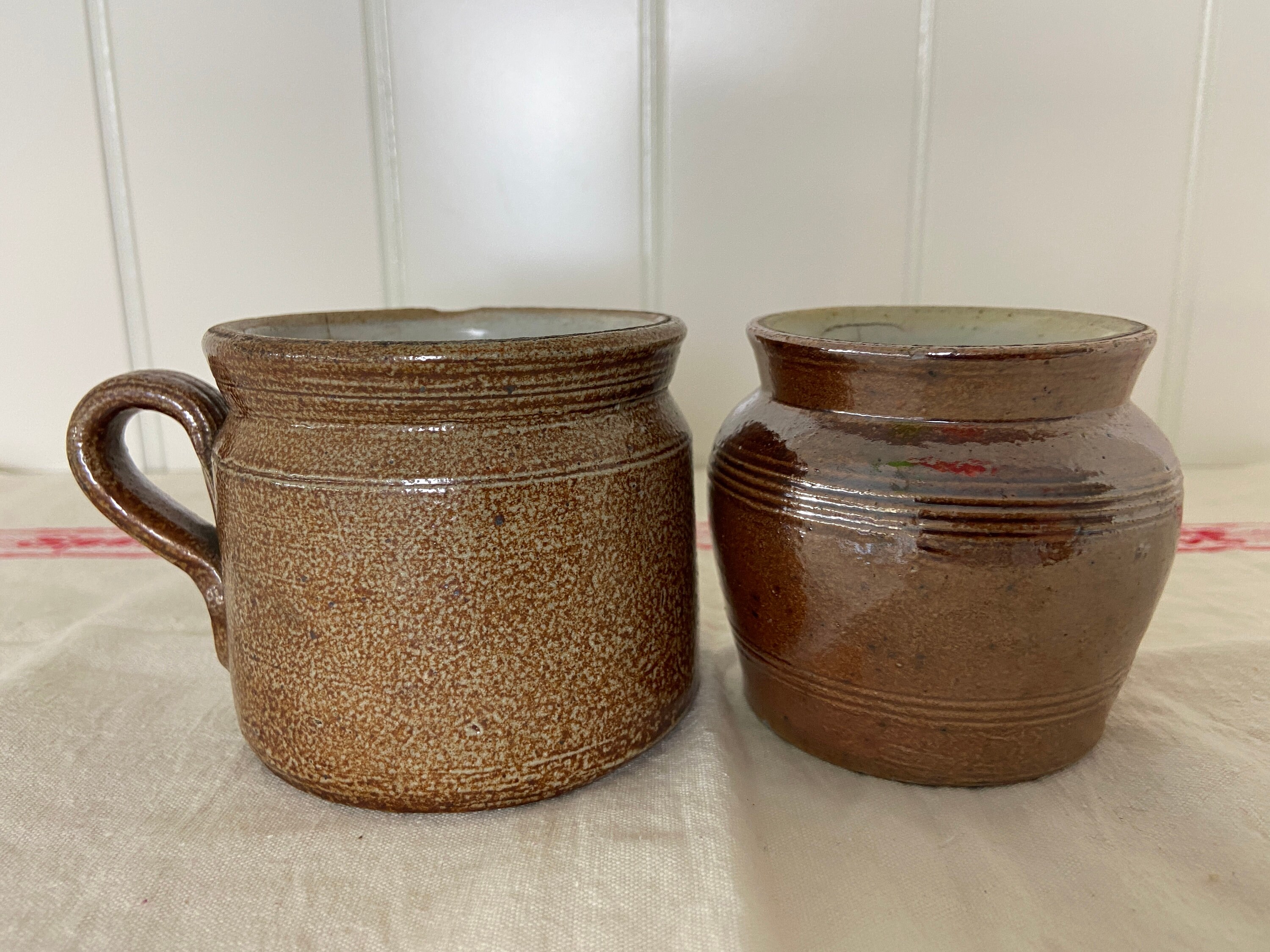 Ensemble de Pots Confits Vintage, en Grès avec Poignée, Antiques, Pot à Moutarde Antique, Cuisine Pe