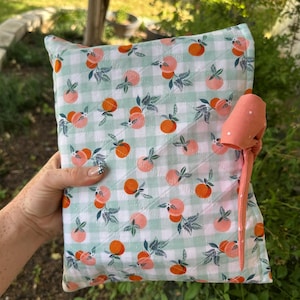 Peach Bible Cover | Quilted Bible Case with Bow | Floral Gingham Bible Sleeve | Christian Gift for Women | Scripture Journal Cover