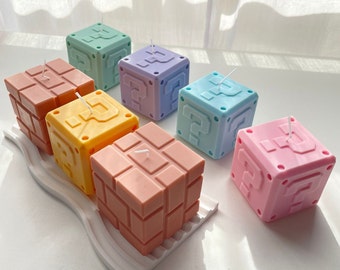 Bougies Mario Question Block et Brick Block / Bougie aromatique et décorative faite main