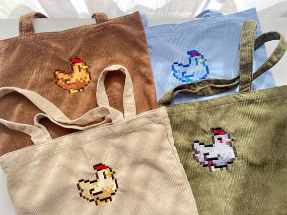 Chicken Stardew Valley Embroidered Corduroy Tote Bag