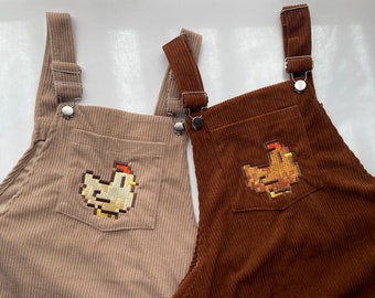 Chicken Stardew Valley Pinafore Dress / Embroidery Pinafore Dress, Overalls Stardew