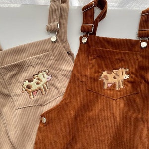 Cow Stardew Valley Pinafore Dress / Embroidery Pinafore Dress, Overalls Stardew