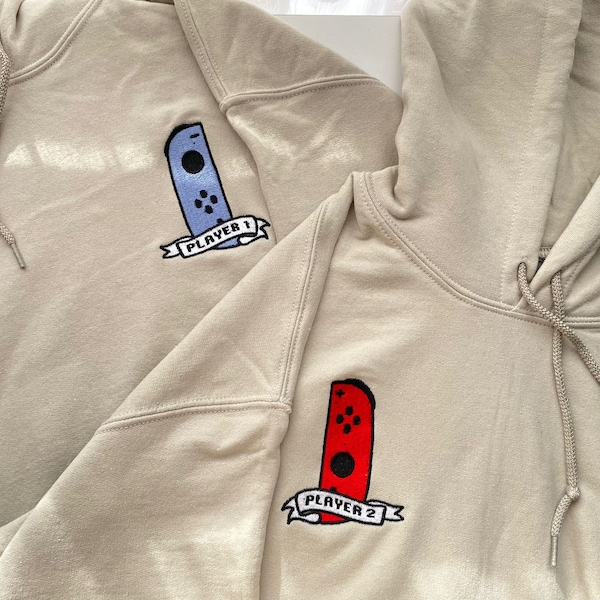 2 Hoodies Pack - Player 1 and Player 2 Switch Couples Hoodie / Embroidery Hoodie