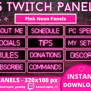 25x Twitch Pink Neon Sign Panels / Glowing / Streamer / Estetico / Carino