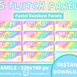 25x Twitch Cute Pastel Rainbow Panels / Kawaii / Streamer / Aesthetic / Cloud