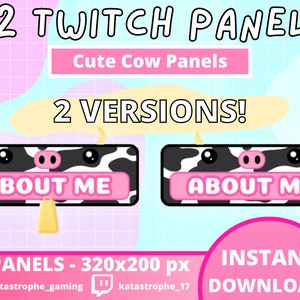 52x Twitch Cute Cow Panels / Kawaii / Pink / Animal / Cartoon / Streamer / Aesthetic