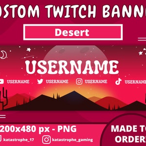 Custom Desert Twitch Banner / Customizable / Stream / Offline / Sunset / Red / Moon / Stars / Cactus