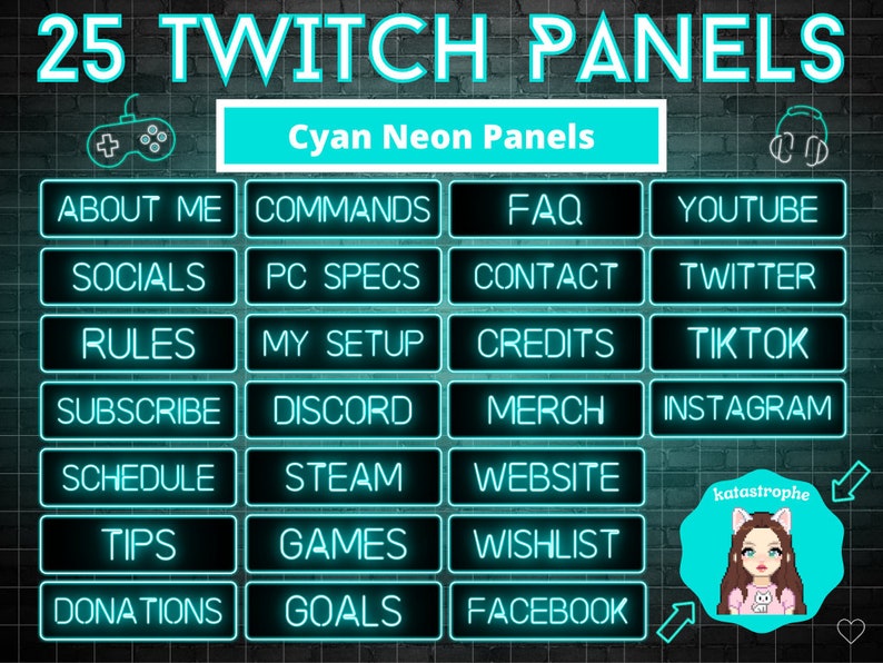 25x Twitch Cyan Neon Sign Panels / Glowing / Streamer / Aesthetic ...