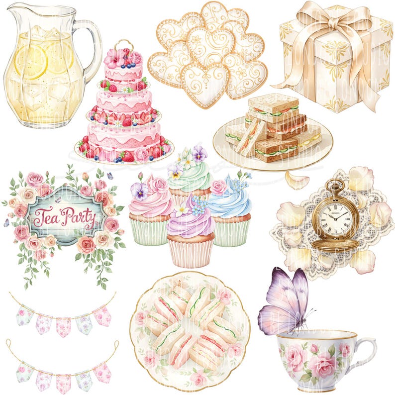 Afternoon Tea Clipart Set | Tea Party Watercolour Elements | 30 Pngs ...