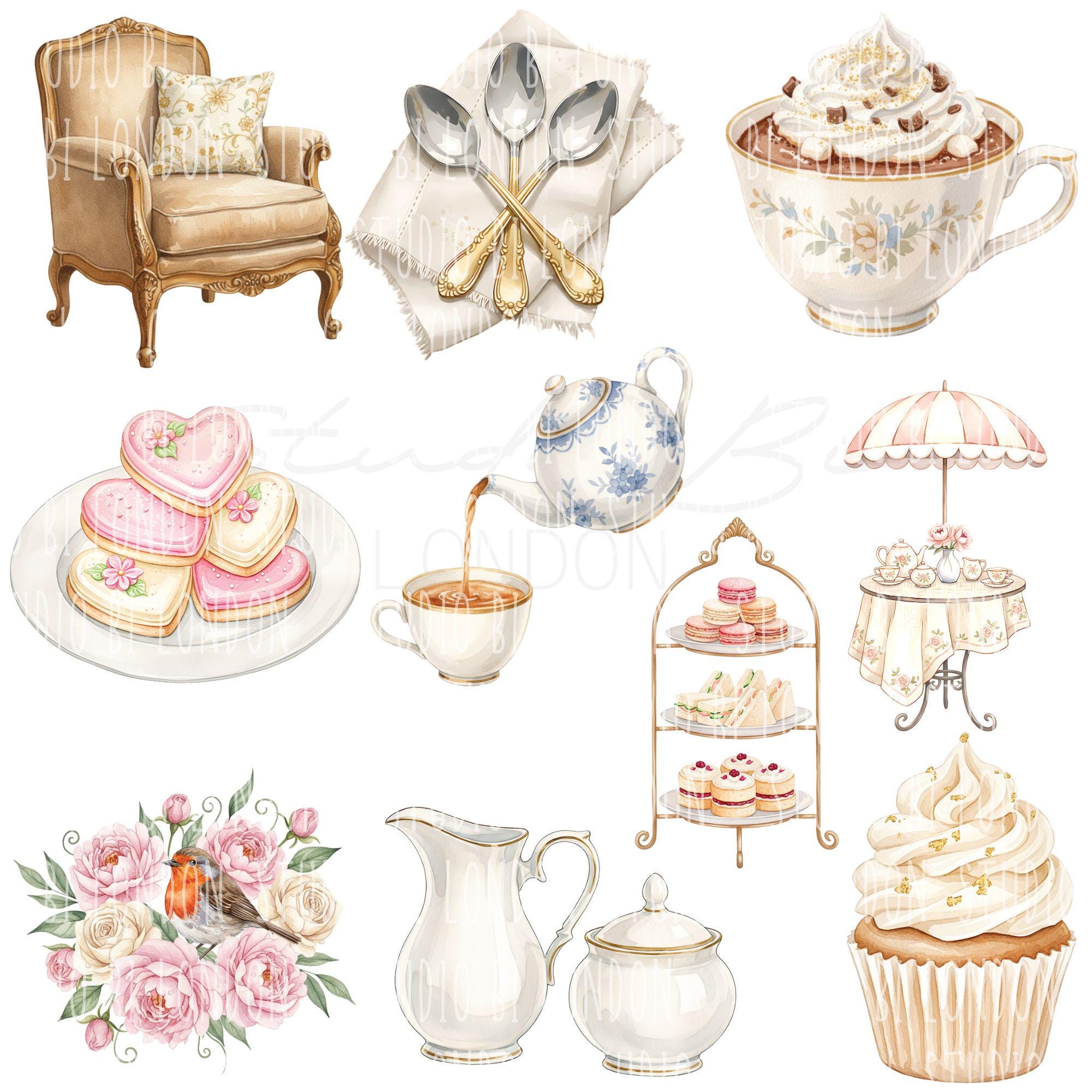Afternoon Tea Clipart Set | Tea Party Watercolour Elements | 30 Pngs ...