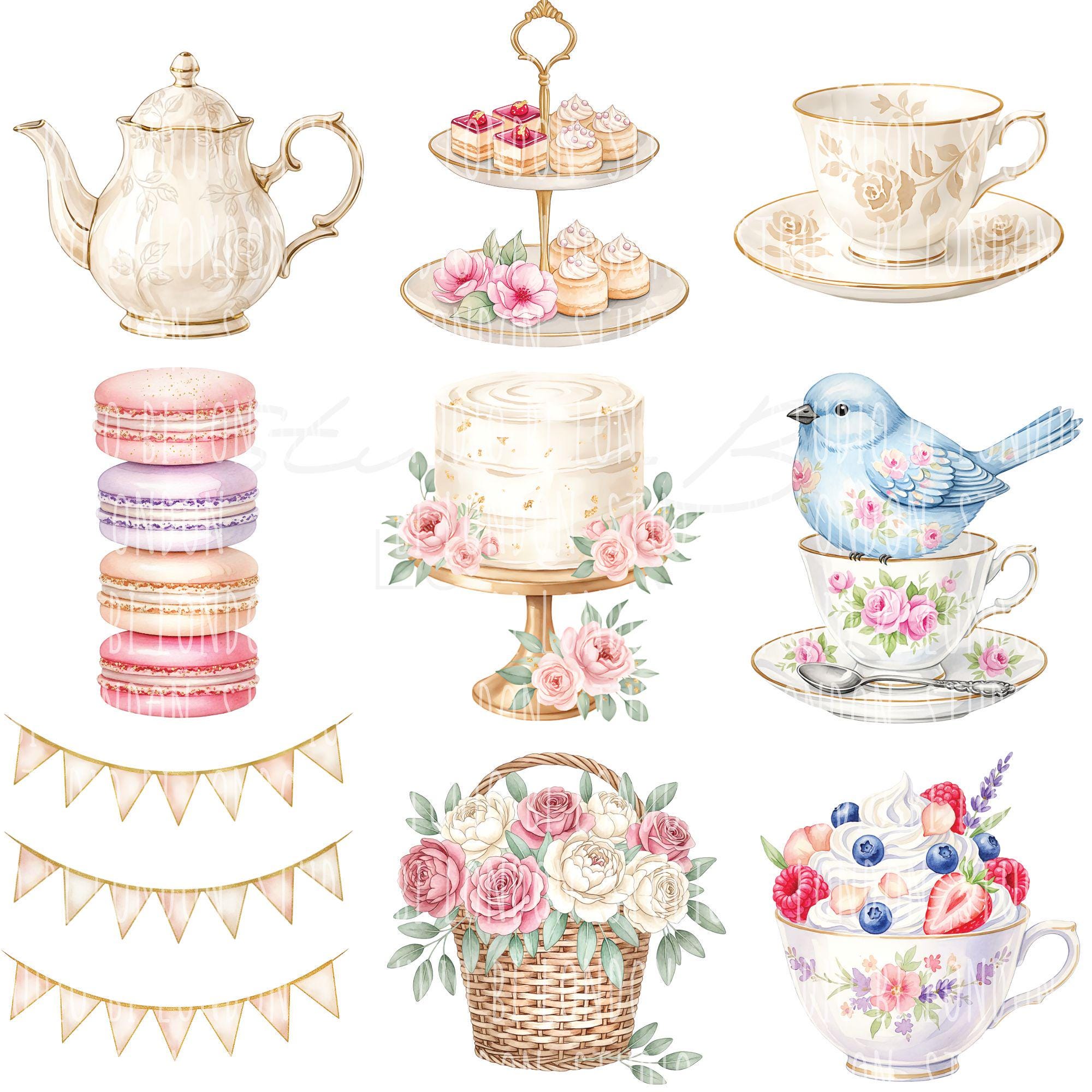 Afternoon Tea Clipart Set | Tea Party Watercolour Elements | 30 Pngs ...