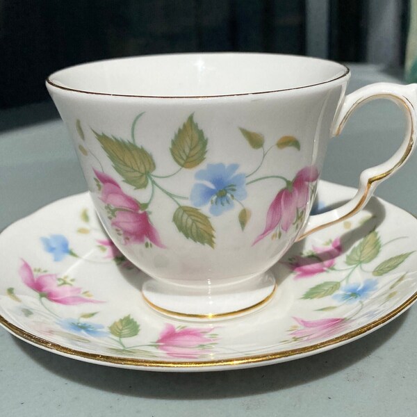 Vintage Queen Anne Pink Flourish tea cup and saucer set