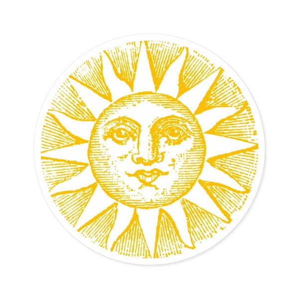 Victorian Sun Face Round Sticker, Vintage Celestial Sun Sticker, Leo Sticker, Astrology Sticker, Witchy Accessories, Zodiac Accessories