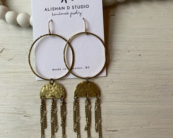 Handmade Brass Earrings | Hammered Raw Brass Earrings | Lightweight Handmade Earrings | Vintage Chain Earrings | Dangle and Drop Earrings