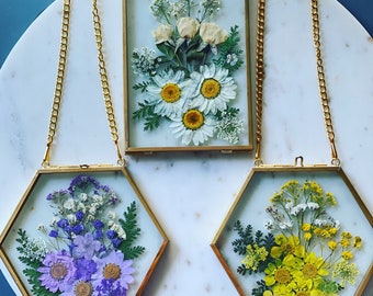 Pressed Flower  | Flower Wall Decor | Hanging Frame | Flower Frame | Flower Decor | Flower Art | Bohemian Home Decor