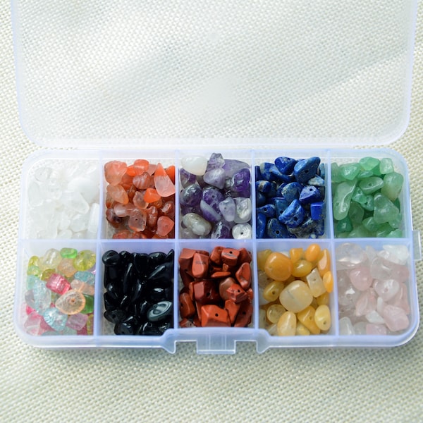 Beginners Drilled Natural Crystal Kit.Healing Gemstone Chip Beads Kit.10 Mixed Gemstones.Crafting Stones,Drilled Crystal Kit.