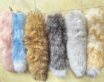 1 Pcs Artificial Fur Tail. 6 color and hook Available. Therian tail.  Fur cat toy with soft. Tail with key chain.Costume Cosplay Accessory.