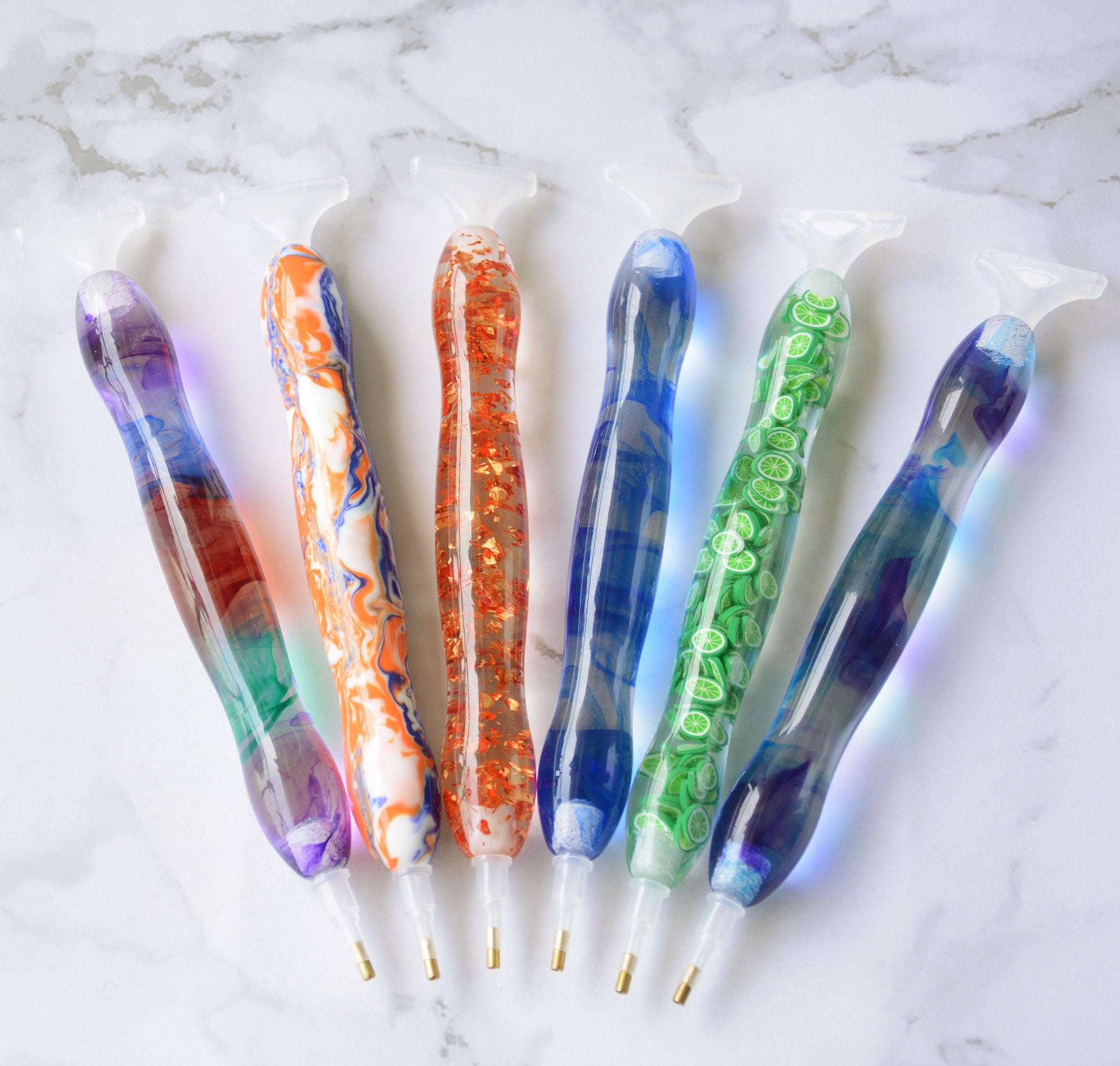 2 Pieces Hand Turned Resin Diamond Painting Pens Kit Double Head Dri