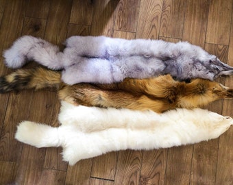 Tanned Genuine Fox Pelts almost 50 inch . 3 Colours for Choice, Extra Large,Animal Leather, Animal fur,Real Fur,Real Skin.