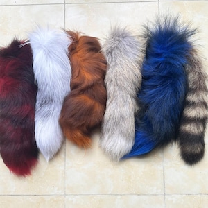 1 Pcs Full Foxtail or Raccoon tail, 12-16". 6 colours Available,  hook available with soft fur. Animal horse farts, fox fur. fur cat toy.