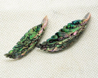 Natural Abalone Shell Leaf Pendant: Iridescent Jewelry Supply (2.5 inch)
