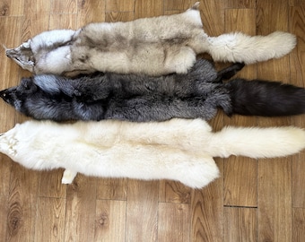 3 Colours Tanned Genuine Fox Pelts almost 50 inch . Extra Large,Animal Leather, Animal fur,Real Fur,Real Skin.Fox Hide