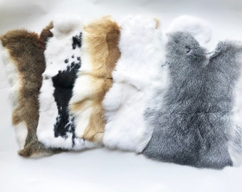 5 Pcs Natural color Rabbit Fur Pelts,40*30cm.Thick and soft.High quality craft grade rabbit fur.