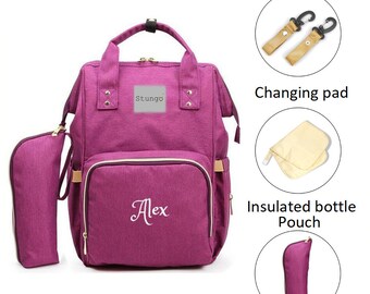 PERSONALIZED Large Diaper Bag Knapsack PURPLE Custom Monogram /Name Embroidered Backpack Diaper bag infant /Baby Bag /Gift Nappy Bag