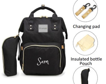 PERSONALIZED Large Diaper Bag Knapsack BLACK Custom Monogram /Name Embroidered Backpack Diaper bag infant /Baby Bag /Gift Nappy Bag