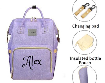 PERSONALIZED Large Diaper Bag Knapsack LAVENDER Custom Monogram /Name Embroidered Backpack Diaper bag infant /Baby Bag /Gift Nappy Bag
