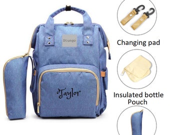 PERSONALIZED Large Diaper Bag Knapsack BLUE Custom Monogram /Name Embroidered Backpack Diaper bag infant /Baby Bag /Gift Nappy Bag