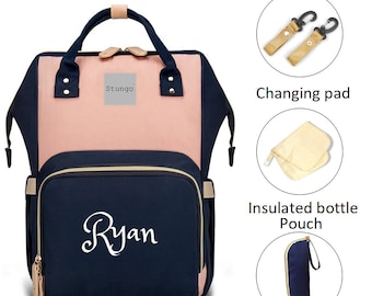 PERSONALIZED Large Diaper Bag Knapsack BLUE /PINK Custom Monogram /Name Embroidered Backpack Diaper bag infant /Baby Bag /Gift Nappy Bag