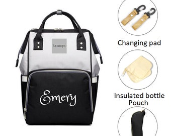 PERSONALIZED Large Diaper Bag Knapsack Black /GREY Custom Monogram /Name Embroidered Backpack Diaper bag infant /Baby Bag /Gift Nappy Bag