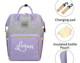 PERSONALIZED Large Diaper Bag Knapsack LAVENDER /GREY Custom Monogram /Name Embroidered Backpack Diaper bag infant /Baby Bag /Gift Nappy Bag