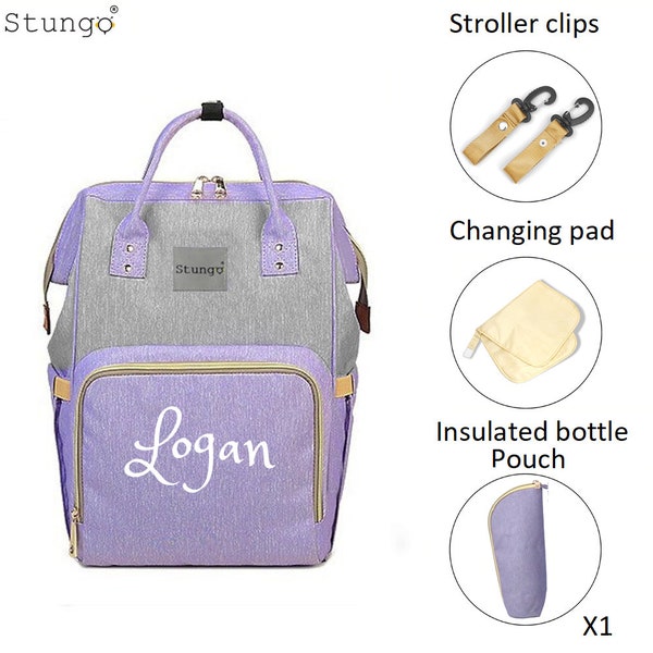 PERSONALIZED Large Diaper Bag Knapsack LAVENDER /GREY Custom Monogram /Name Embroidered Backpack Diaper bag infant /Baby Bag /Gift Nappy Bag