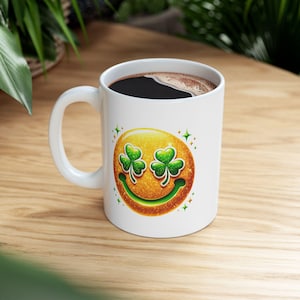 Shamrock Design Coffee Mug, 11oz Ceramic Irish Coffee Mug, Coffee Lover&#39;s Gift, Irish Celebration, Fun Drinkware, St Patrick&#39;s Day Drinkware