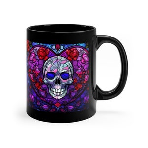 Skull Heart 11oz Black Mug, Mosaic Skull Heart Mug, Skull Coffee Mug, Valentines Day Mug, Skull Gift Mug, Coffee Mug Gift, Gift Coffee Mug