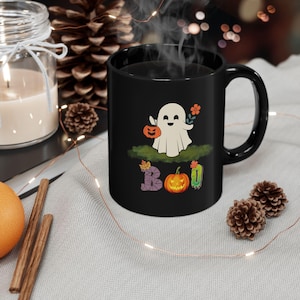 Halloween Ghost 11oz Black Ceramic Coffee Mug, Halloween Mug, Ghost Mug, Halloween Coffee Mug, Halloween Gift, Gift For Girlfriend, Gift Mug