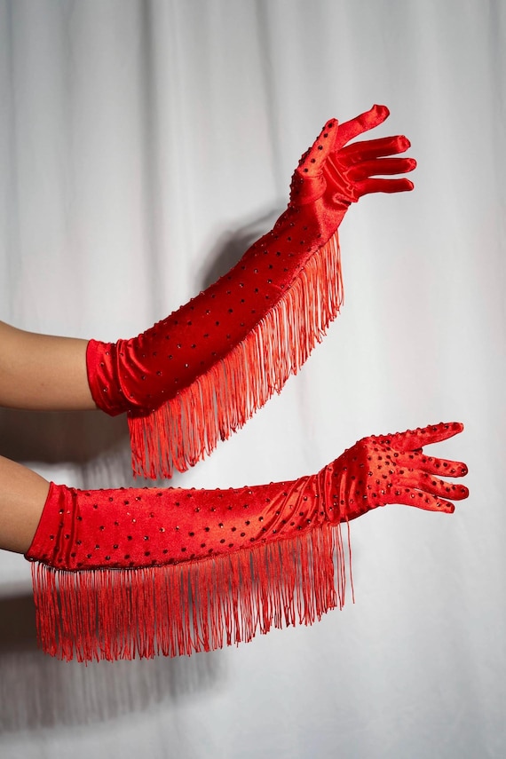Fringe Rhinestone Gloves