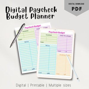 Colorful paycheck Budget worksheet PDF Letter/A5/A6 | paycheck Budget | cash savings | cash envelope stuffing | paycheck budgeting