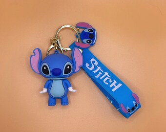 Lilo&stitch couple pink PVC key chain keyring with bell bag pendant model key Lilo&stitch couple pink PVC key chain keyring with bell bag pendant model key