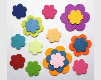 FILZ Blume 10er Set 4-6-8 cm viele Farben