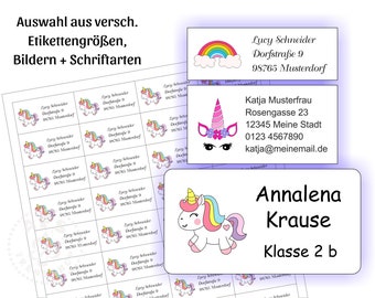 Adressaufkleber mit Motiv Einhorn und Ihrem Text - Größe wählbar