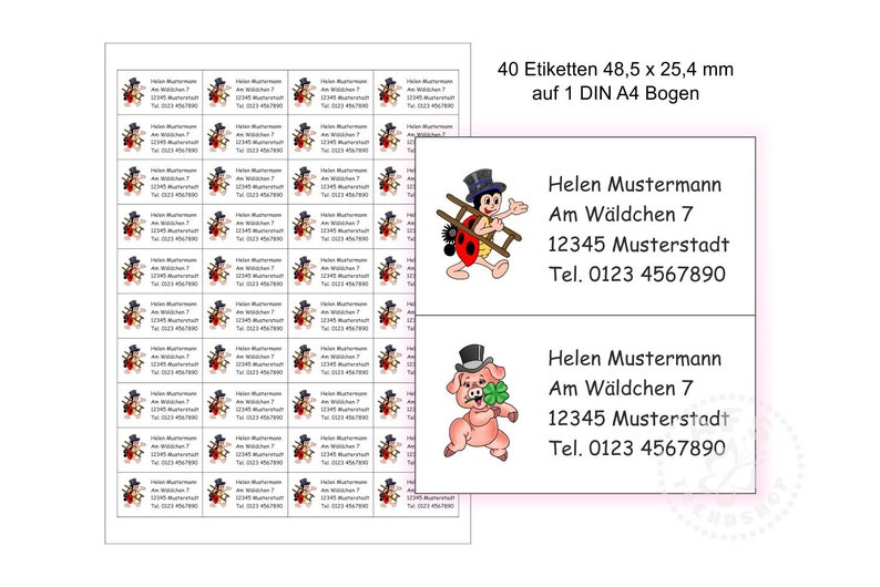 Adressaufkleber mit Motiv Glück und Ihrem Text Größe wählbar 48,5 x 25,4 mm