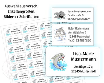 Adressaufkleber mit Motiv Delfin und Ihrem Text - Größe wählbar