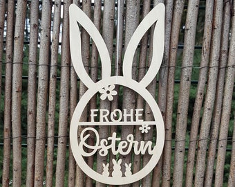 Fensterbild Frohe Ostern, Osterhase, Osteranhänger Holz