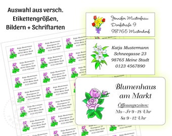 Adressaufkleber mit Motiv Blume und Ihrem Text - Größe wählbar