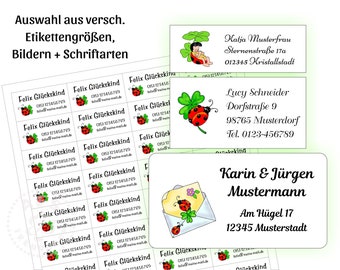 Adressaufkleber mit Motiv Marienkäfer und Ihrem Text - Größe wählbar