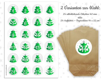 Calendrier de l’Avent pour remplir 24 autocollants & 24 sacs Sapin de Noël (14)