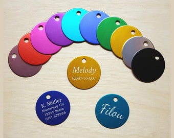 Dog tag round large including engraving, color selection